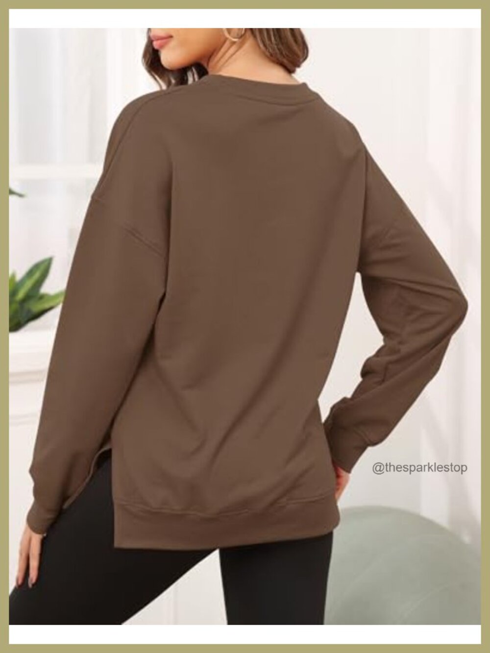 Women's Crewneck Sweatshirt Long Sleeve Tunic Top Relaxed Fit Side Split Fall - Picture 2 of 5